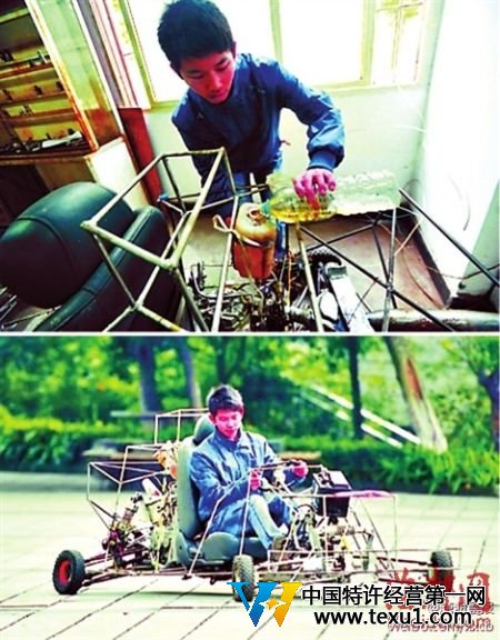 王伟正在试驾他自制的汽车 王伟正在试驾他自制的汽车